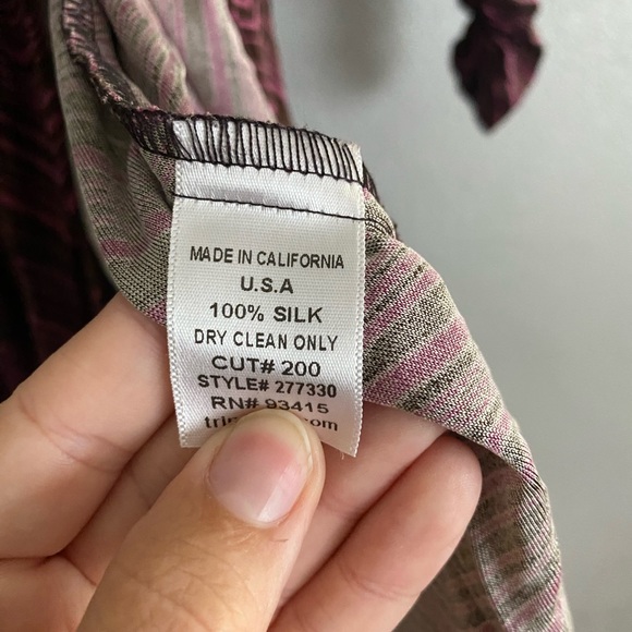 Trina Turk Wrap Dress Size Small Silk Long Sleeve Pink Brown Chevron Soft - Picture 9 of 10